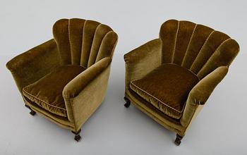 FÅTÖLJER, 1 par, 1940-tal.