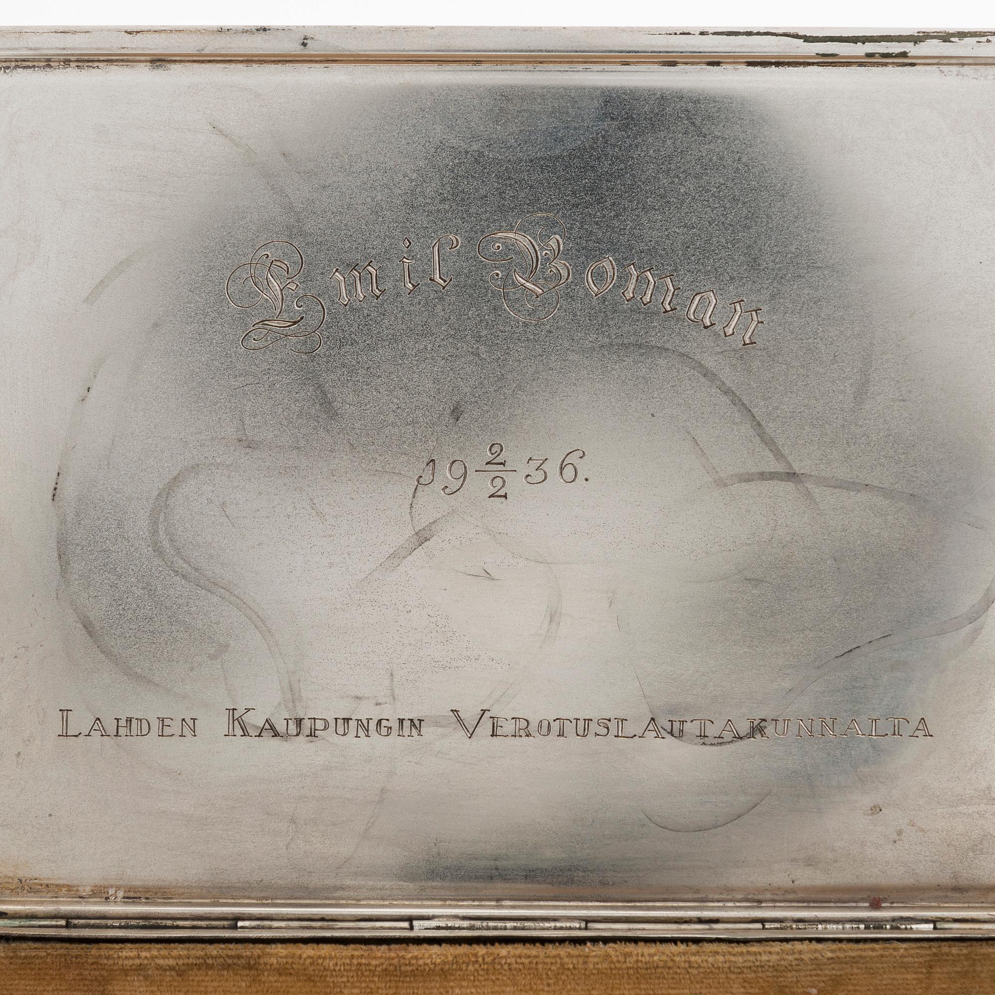 A 20th century silver cigar box, with Finnish import marks, Brødrene Lohne, Bergen.
