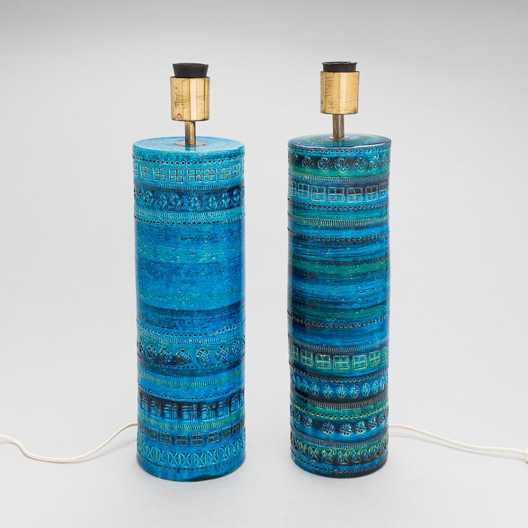 Aldo Londi, A pair of 'Rimini Blu' ceramic table lamps, Bitossi, Italy mid-20th century.