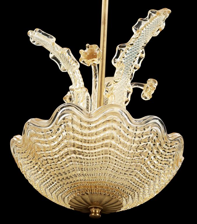 TAKLAMPA, glas, Carl Fagerlund, Orrefors, 1940/50-tal, h ca39 diam 33.