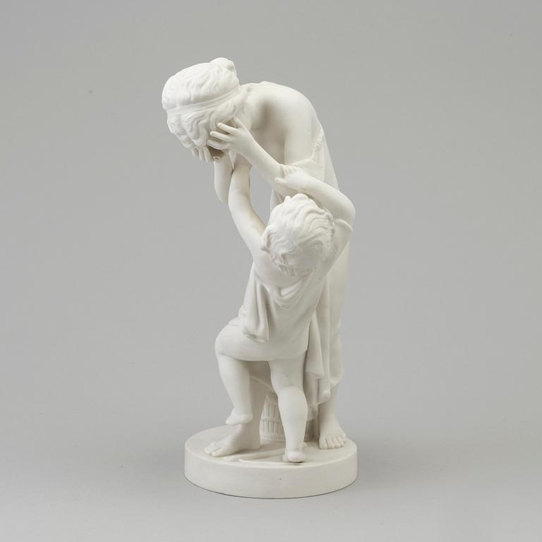 A biscuit figure of a woman and a boy, Gustafsberg, early 20th Century.