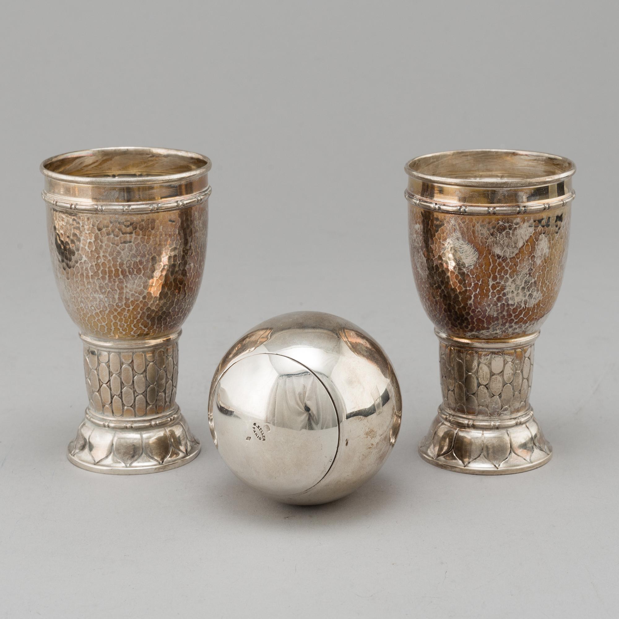Three silver items from G. Keller, Paris, France and Germany, 20th Century.