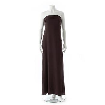 467. ARMANI COLLEZIONI, a taupe coloured evening dress.