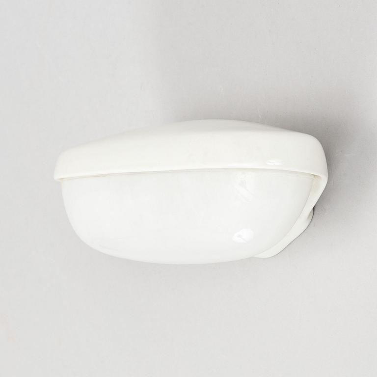 Wilhelm Wagenfeld, a set of three glass and ceramic bathroom lights, Lindner Keramik, Bamberg.