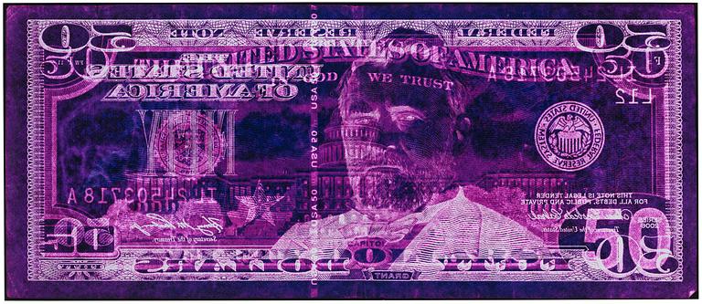 David LaChapelle, "Negative Currency: Fifty Dollar Bill Used As Negative", 1990 - 2008.