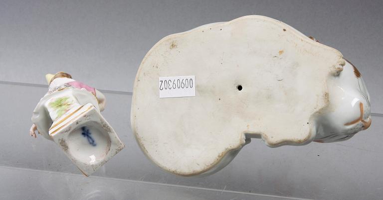 FIGURINER, 2 st, porslin, bla Meissenliknande märke, 1900-tal.