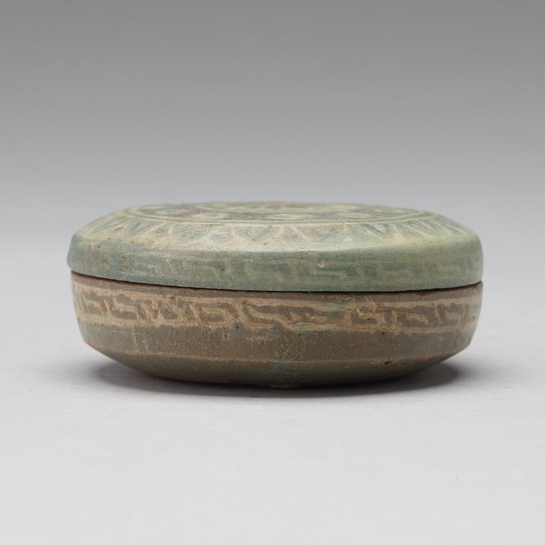 A Korean vase and cosmetic box with cover, Koryo, 13th Century.