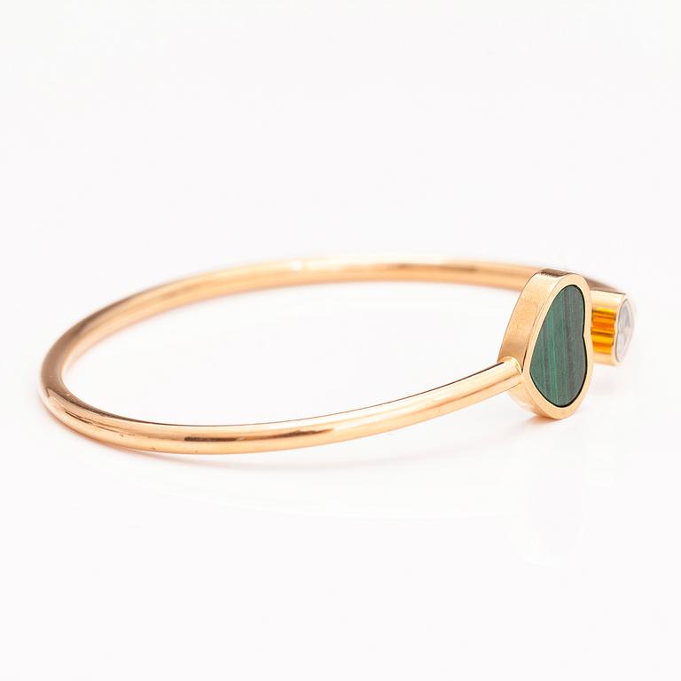CHOPARD. A 18K gold bracelet "Happy hearts" with a diamond and malakite. Marked 857482, 6508783 and Made in Germany.