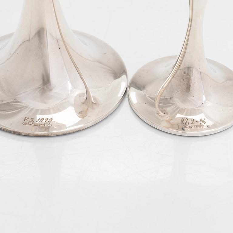 Tapio Wirkkala, three 'Trumpetti' silver candlesticks, Kultakeskus, Hämeenlinna 1994-97.