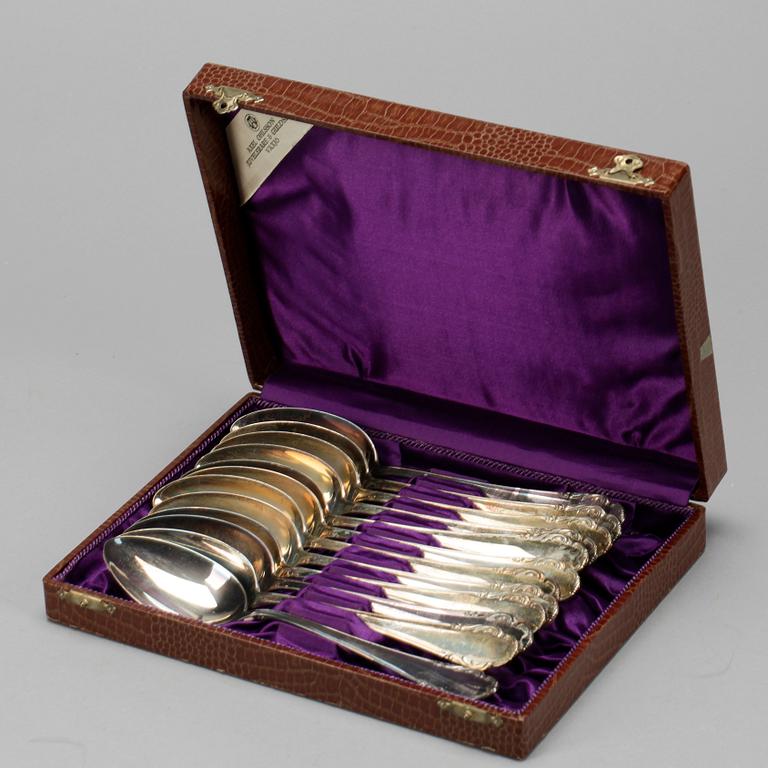 MATSKEDAR, 12 st, silver, "Haga", Skandia Silver & Nysilver AB, 1934-37. Tot ca 720 gram.