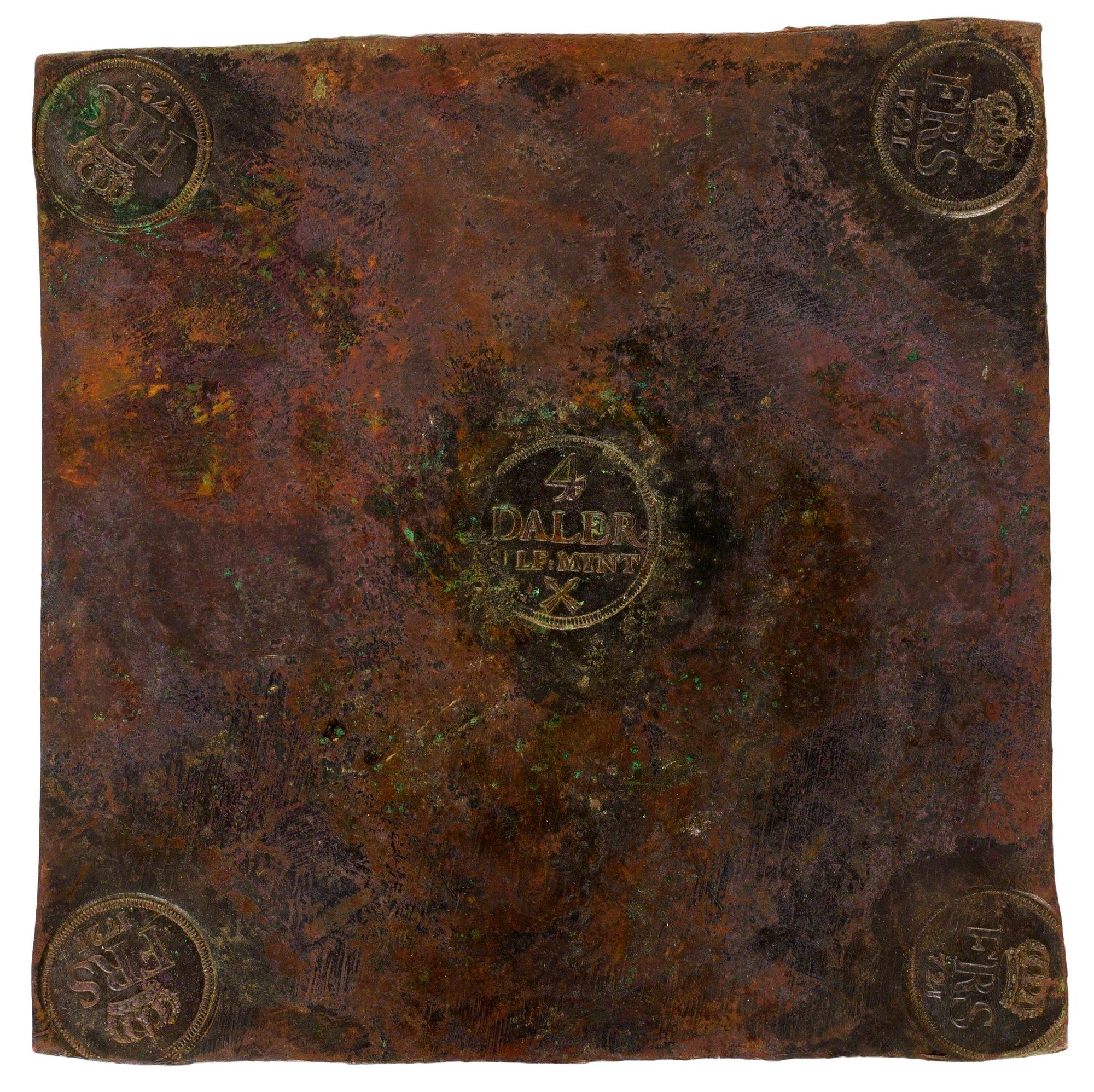 A Swedish plate money 4 DALER SM 1721. Fredrik I.