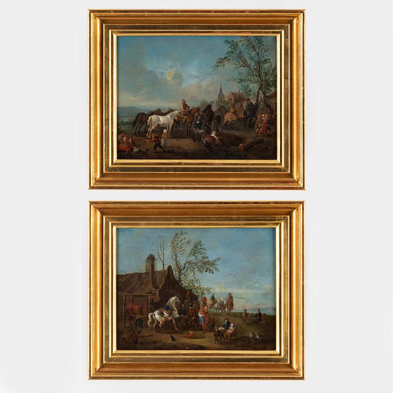 PHILIPS WOUWERMAN, hans efterföljd, 1700-tal, ett par, olja på pannå.