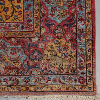 A carpet, a semi-antique silk Kashan figural, ca 309-310 x 204,5-207 cm.