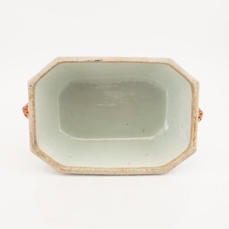 A Chinese famille rose tureen with cover and plate later part of the 18th century.