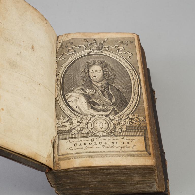 BIBEL, Kung Carl XI, tryckt i Amsterdam 1688 av Henrik Keyser.