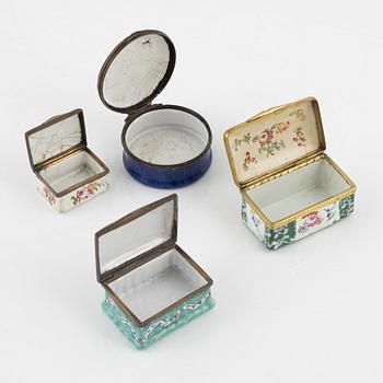 Four enamel boxes, 18-19th century.