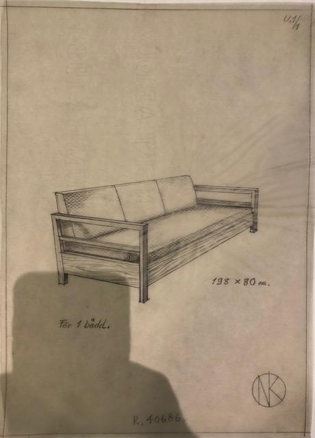 Axel Einar Hjorth, a stained pine sofa 'Sport', Nordiska Kompaniet Sweden, late 1930s.