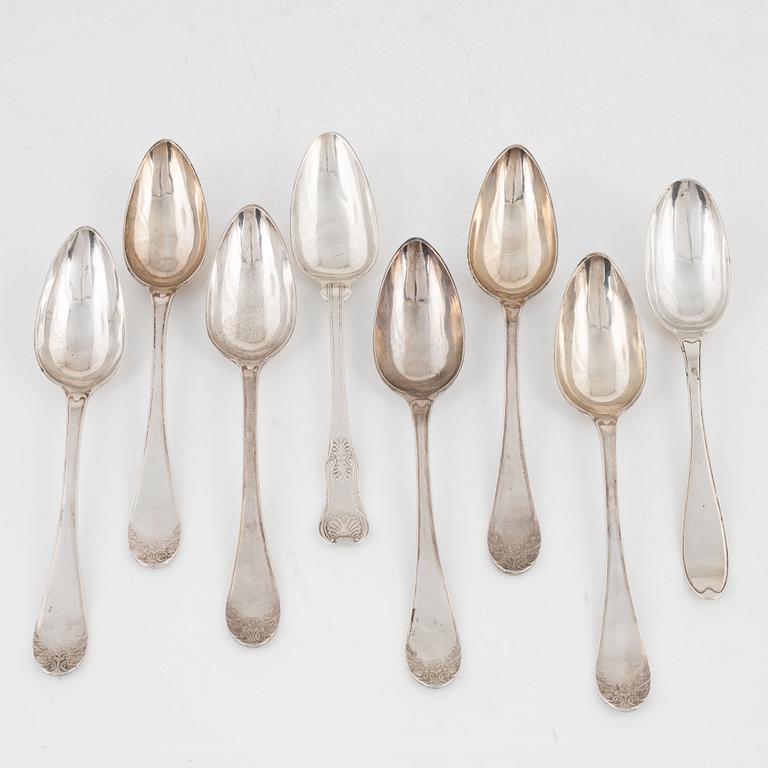 Eight Swedish Silver Spoons, 19th Century.