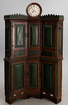 FOLK ART CLOCK CABINET, marked Erik Åkers and dated 1878.