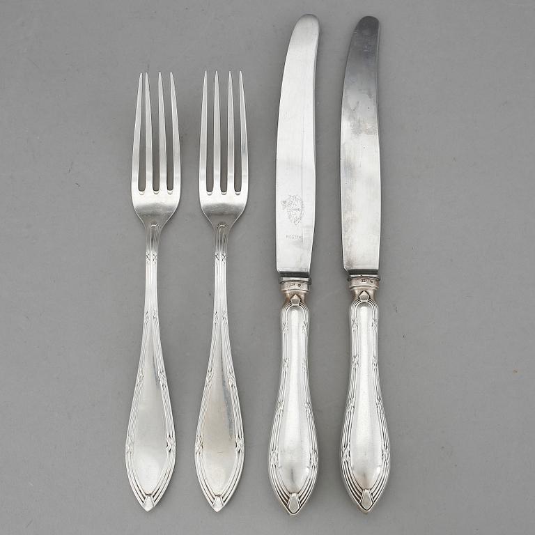 BESTICKSERVIS, 24 delar, silver, modell "Göta", CF Carlman, Stockholm, 1909. Vikt inklusive stålblad 1823 g.