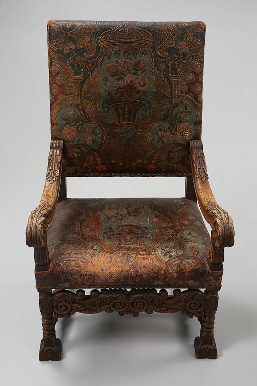 KARMSTOLAR, ett par, barockstil, omkring år 1900.