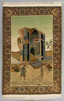 A rug, an old Pakistan probably, figural, ca 146 x 97-100 cm (as well as 3 cm flat weave at the ends).