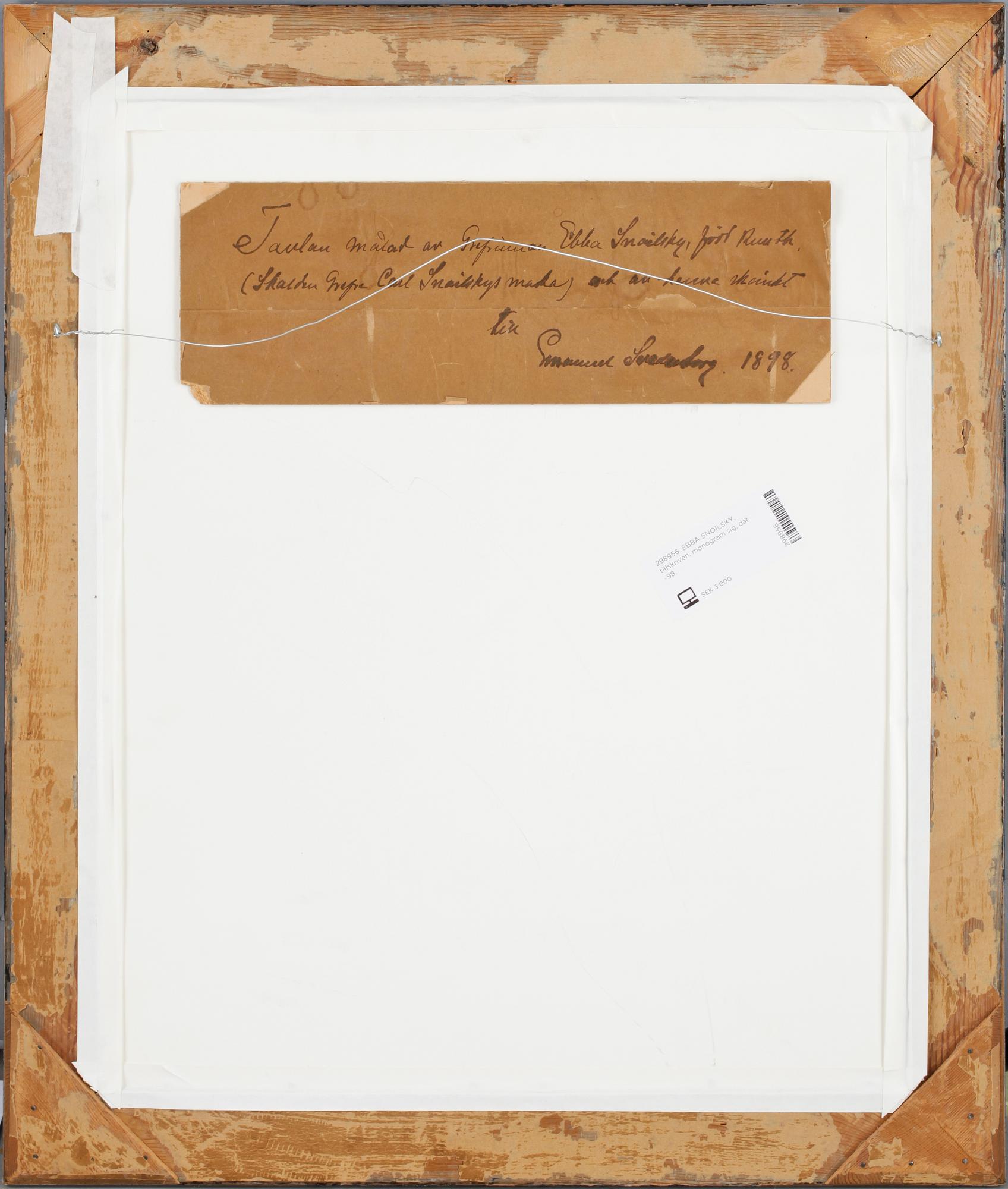 EBBA SNOILSKY, akvarell, monogram sign, dat 1898.