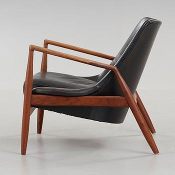 Ib Kofod-Larsen, a 'Seal' teak and black leather armchair, Olof Persson Möbler, Jönköping, Sweden 1950's-60's.