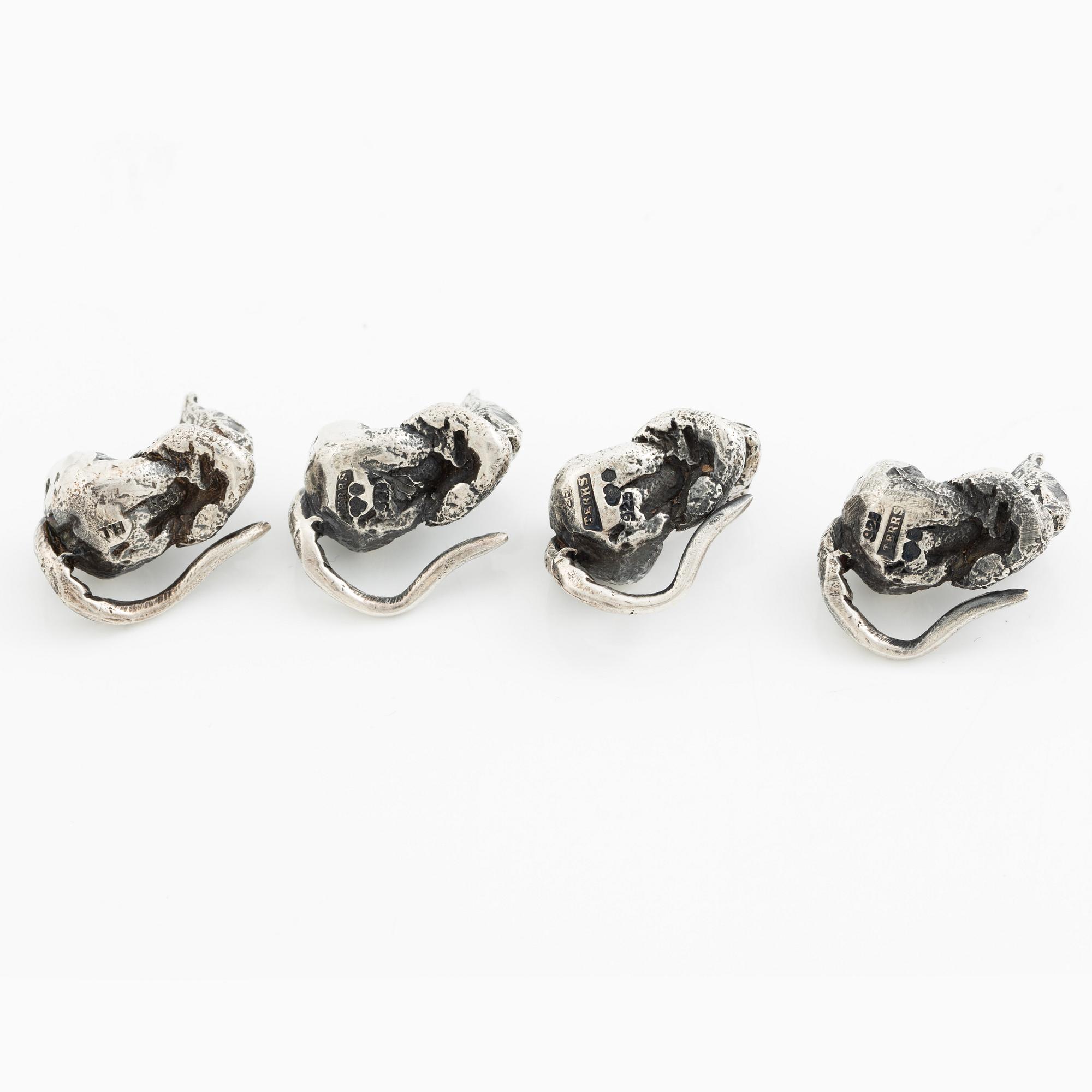 PA Lundahl-Terrs, figurines/pendants, eleven pieces, silver, in the form of animals.