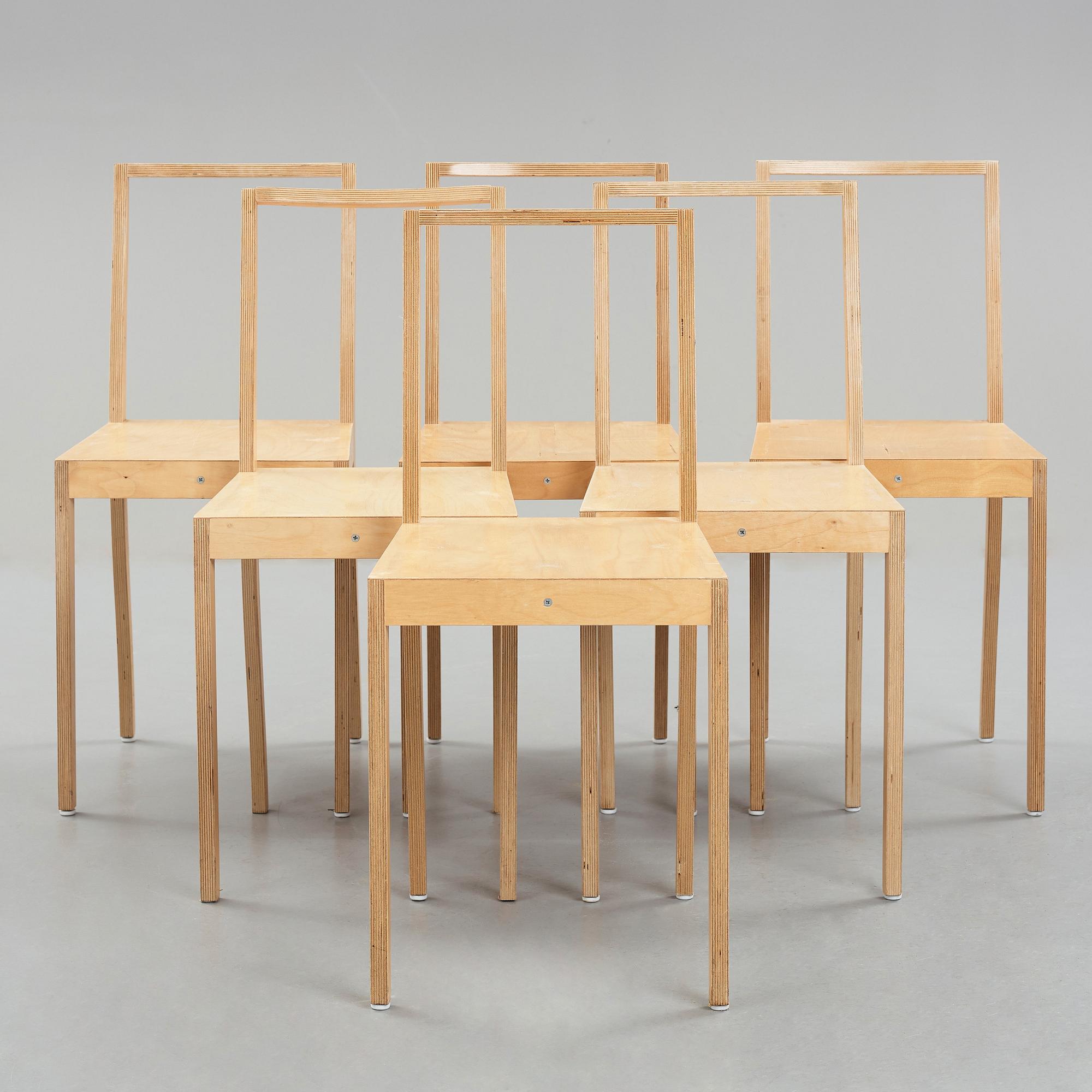 Jasper Morrison, a dining table and six birch laminate "Ply chairs / Open back" by Jasper Morrison, Vitra, 1988-89.