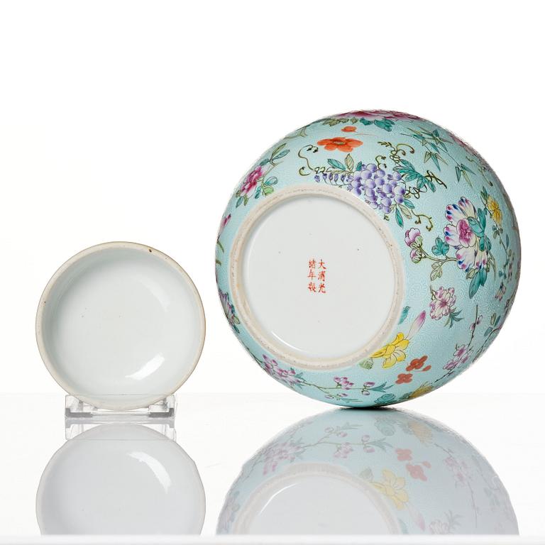 A Chinese mille fleur jar with cover, 20th Century, with Guangxu mark to base.