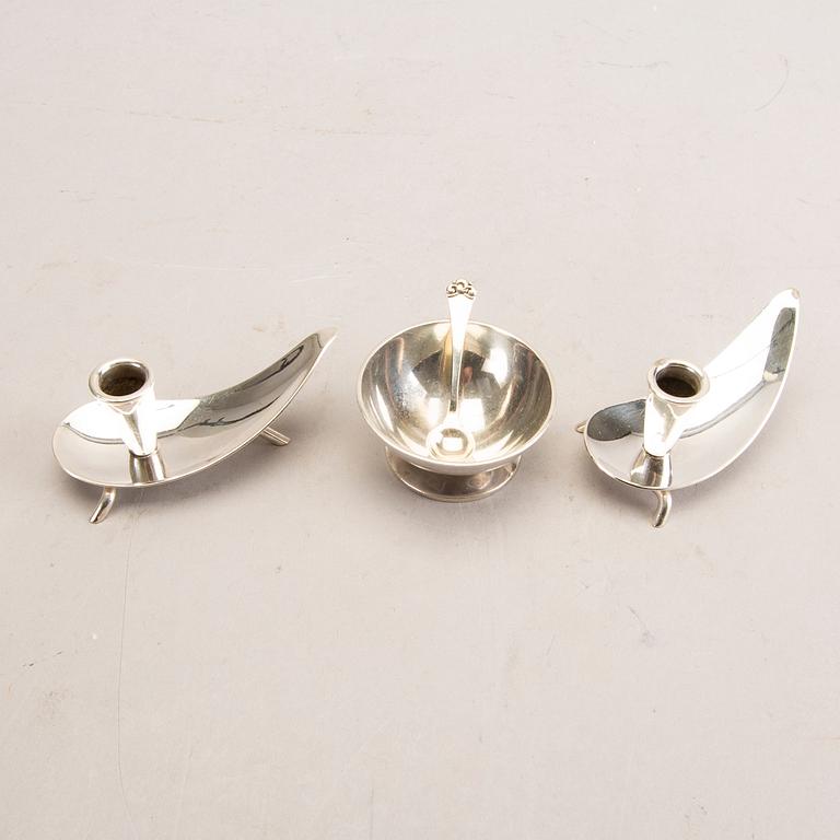 A 20th century Danish salter mark of H Hansen 1937 and two unmarked candlesticks total weight 151 gr.