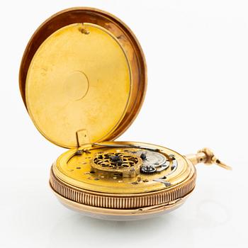 Pocket watch, skeletonised, with repeating mechanism, 18K gold, 52,5 mm.