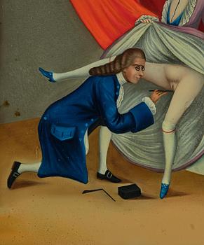 A Chinese reverse glass 'Erotic' painting, double sided, Chinese School, Qing dynasty, circa 1800.