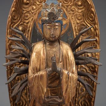 A Japanese wooden sculpture of Bodhisattva Kannon Senju, Edo period, 18th Century.