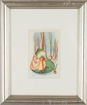 KONSTVYKORT, 7 st, efter Tove Jansson, signerade i trycket, Taidekorttikeskus 1940-tal.