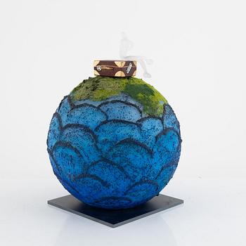 Kjell Engman, a unique glass sculpture 'Globe Blå', Kosta Boda, Sweden.