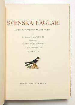 Bröderna von Wright, handkolorerade bibliofilupplagan av "Svenska fåglar", 3 band, Ivar Baarsen, Stockholm, 1925-29. Nummer 30/60.