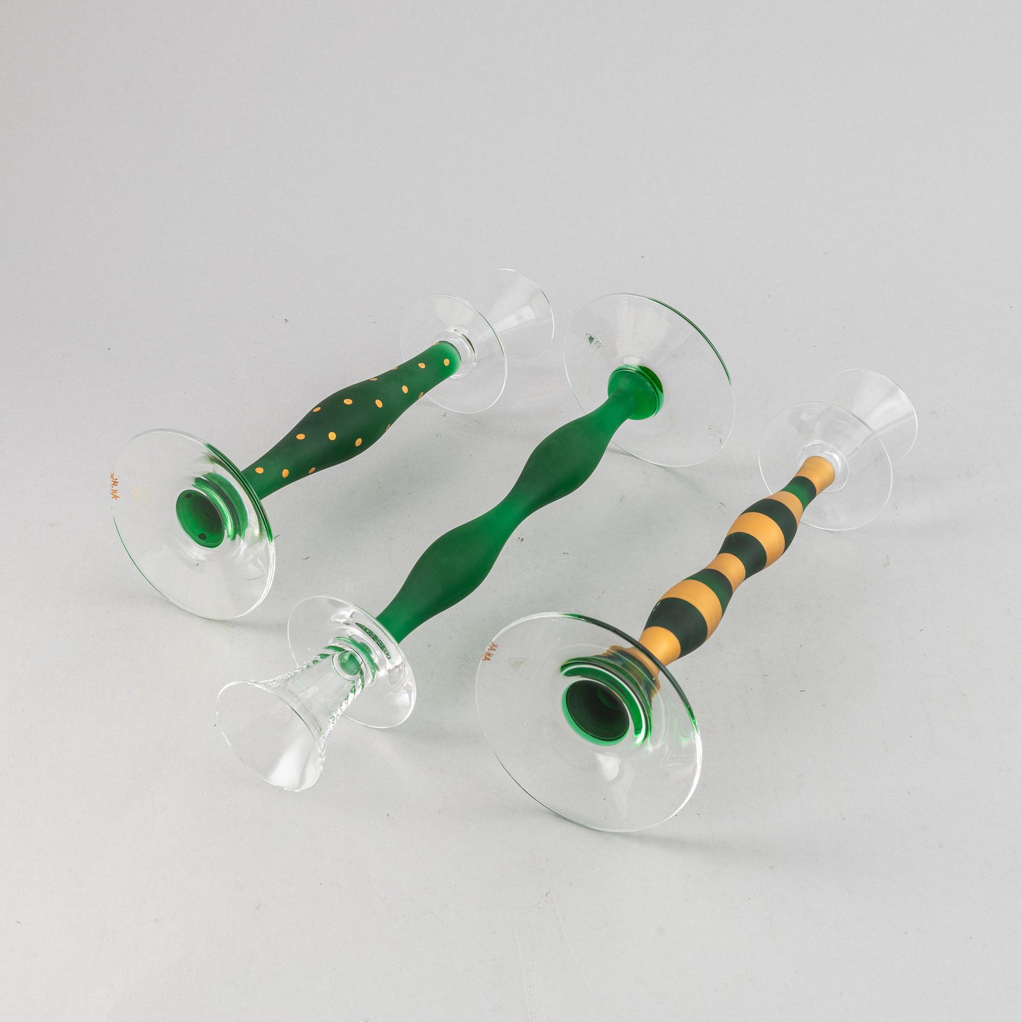Anne Nilsson, ljusstakar, 3st, glas, 'Celeste', Orrefors.