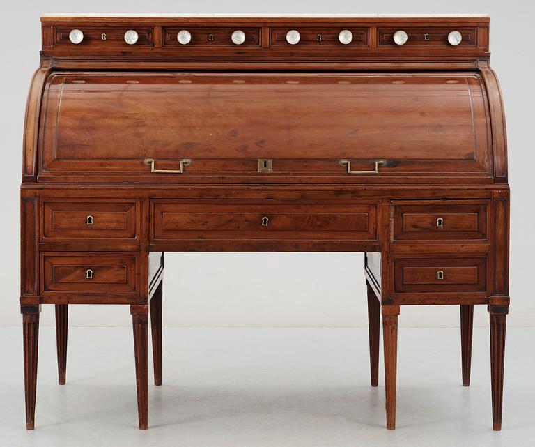 A French Directoire late 18th century mahogany cylinder bureau.