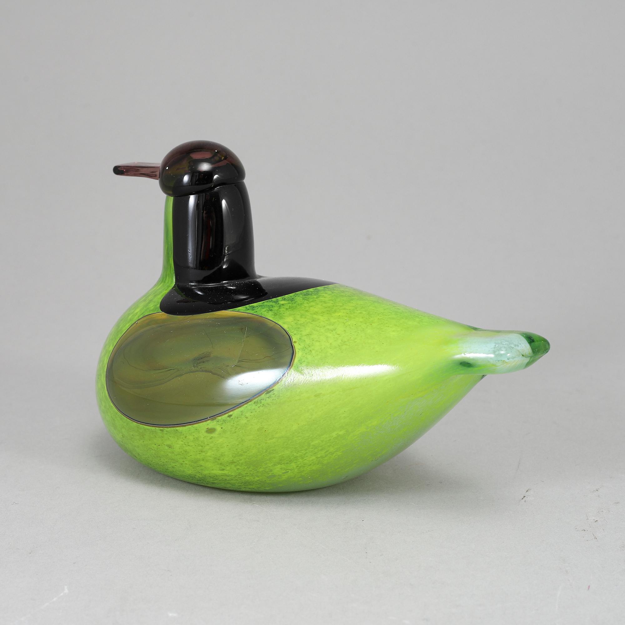 OIVA TOIKKA, glasfågel, Male Common Teal (Tavi Vihreää), 1999, signerad O. Toikka Nuutajärvi.