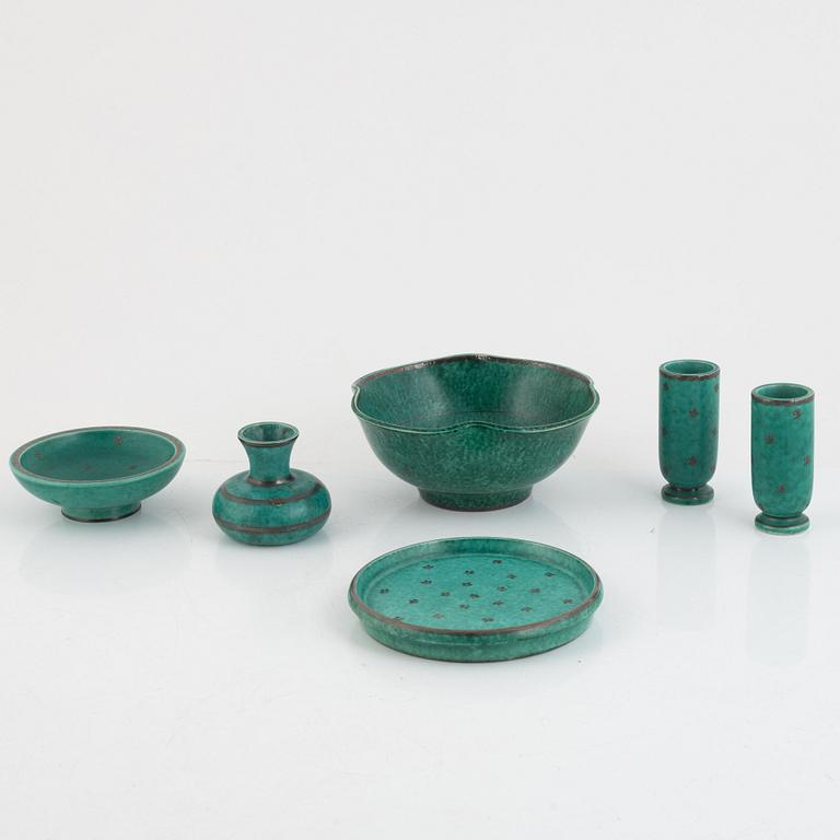 Wilhelm Kåge, six pices of "Argenta" ceramics, Gustavsberg, Sweden.