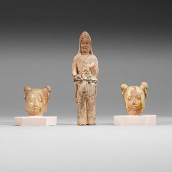 13. Three pottery figures of court ladies, Tang dynasty (618-907).