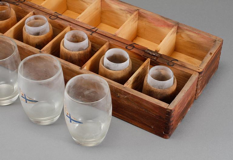 GLAS, 5+6 st, i etui, Göteborgs Kungliga Segelsällskap, 1900-talets mitt.