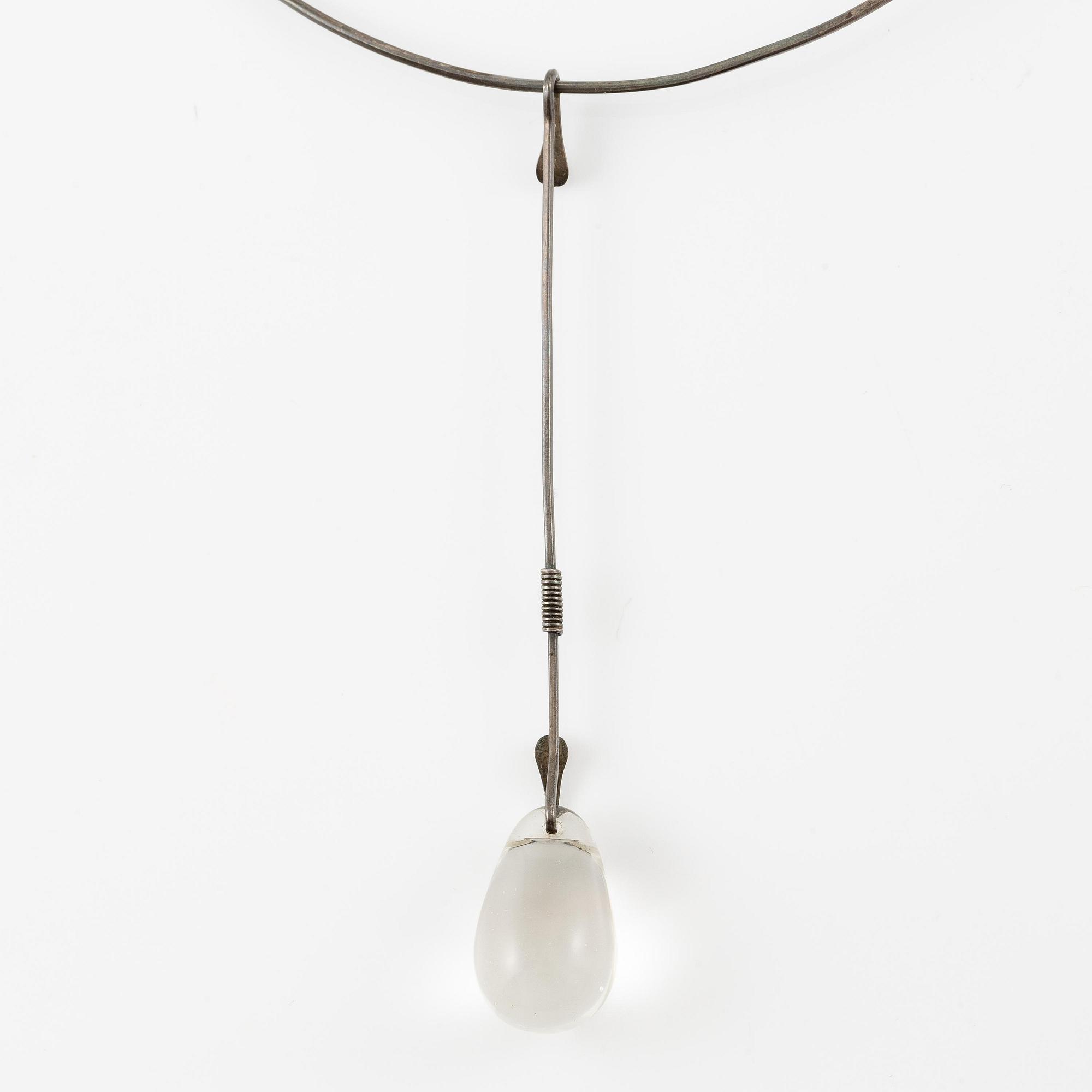Vivianna Torun Bülow-Hübe, a necklace, silver with a glass drop, excecuted in her own studio most likely 1950's.