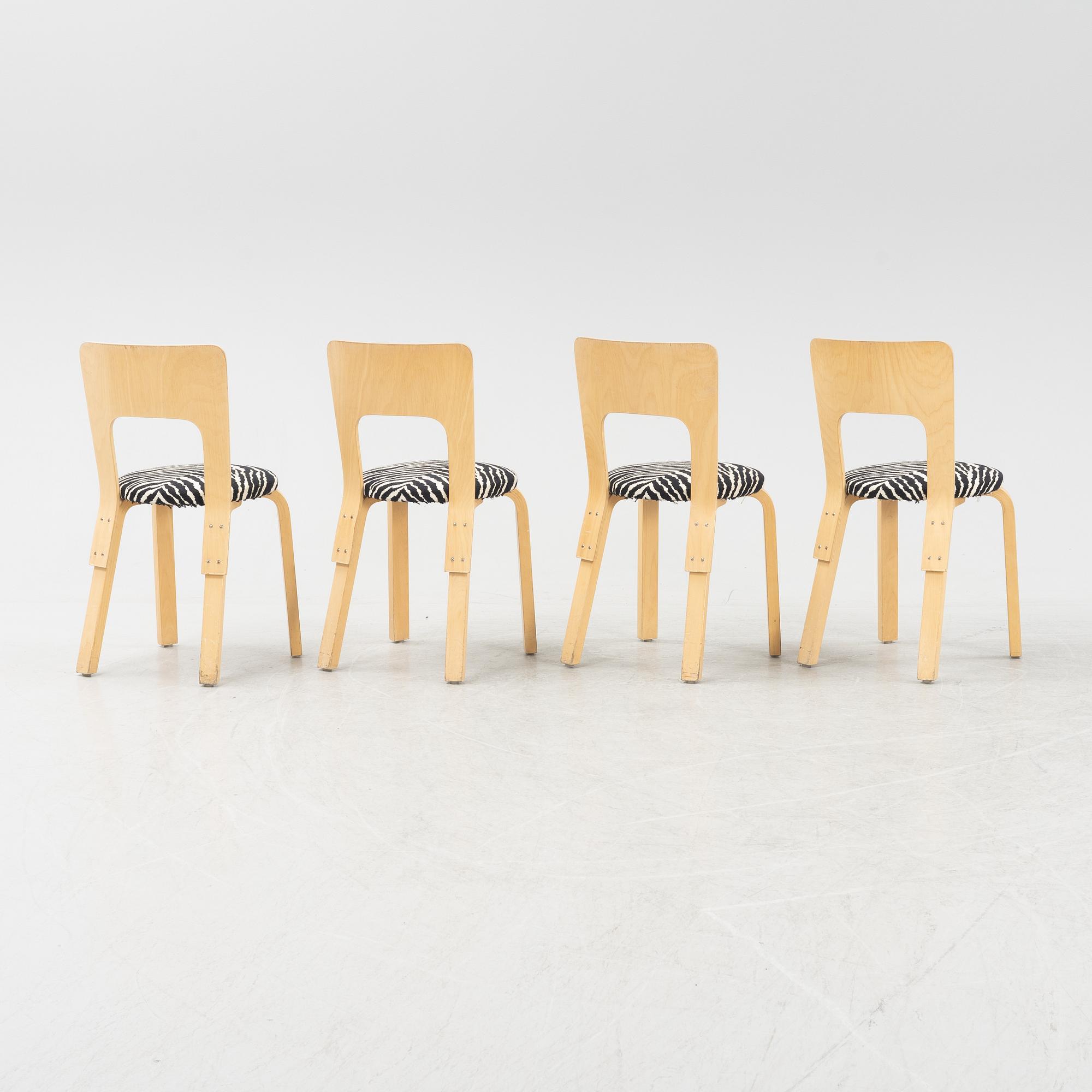 Alvar Aalto, a set of four model '66' birch chairs, Artek, Finland,