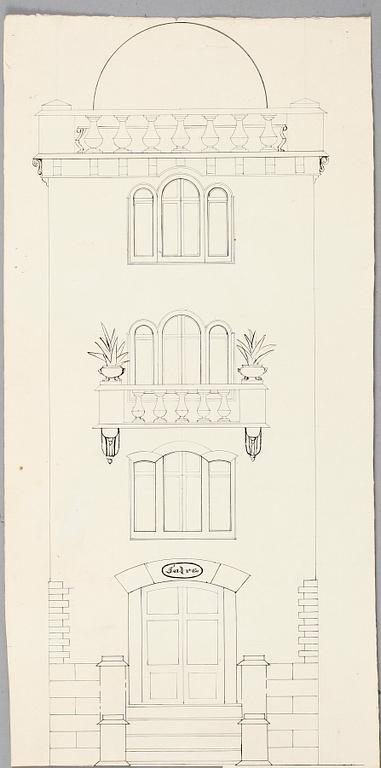 HARALD FALKMAN, ARKITEKTURRITNINGAR, ca 20 st samt, AKADEMITECKNINGAR, 4 ST, sign, dat tidigt 1900-tal.