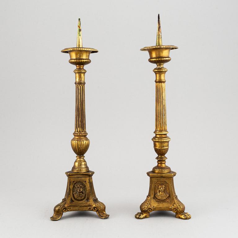 Two 19th century bronze altar candlesticks.