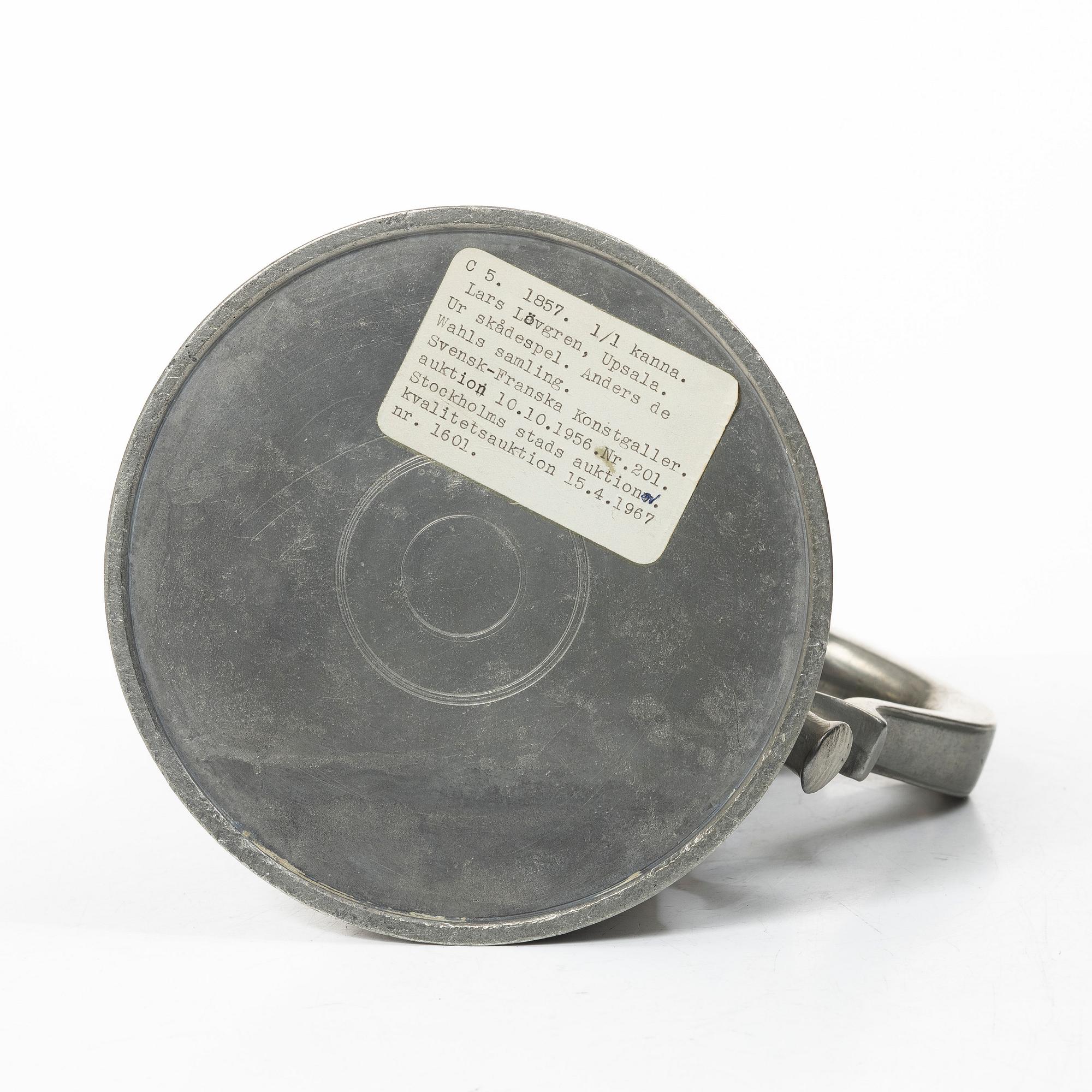 Measuring vessel, jug by Lars Lövgren, Uppsala, 1857.