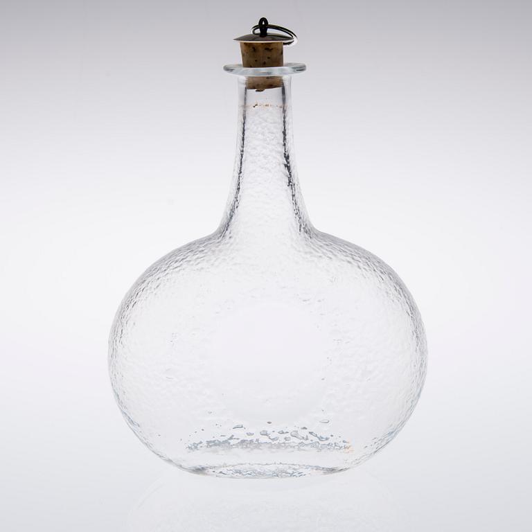 KORKILLINEN LASIPULLO, "Erikoiskonjakkipullo Gognac vieux 0138", Tapio Wirkkala, sign. ja numeroitu 1051-2000, Iittala.
